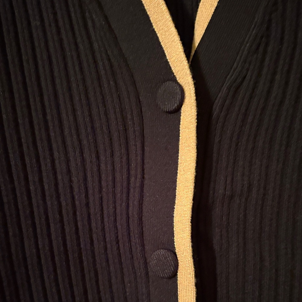 LOFT Black Cardigan with Tan Trim - Picture 4 of 8